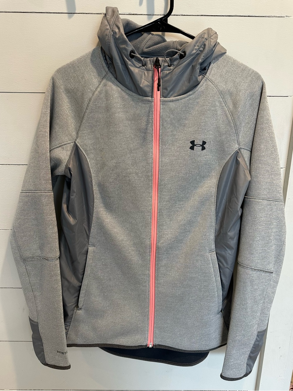 Under Armour Light Gray Hooded Utility Jacket with Pink Zipper